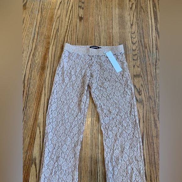 EB Denim Lace Sheer Low Rise Leggings Floral Flare NWT Beige Medium Pink Stretch - Picture 11 of 15